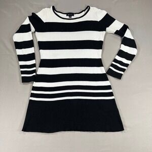AB STUDIO Womens Size Medium Black White Striped Tunic Sweater Mini Dress